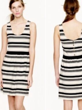 J. Crew Sz xxs Sleeveless Black and Cream Striped Summer Dress like new